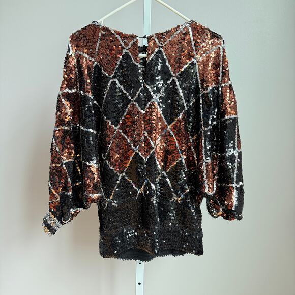 Rob Hill for Mister Jay sz M black gold sequin top - Picture 6 of 8